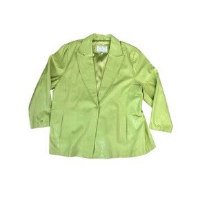 CBO New York Womens  Leather Blazer Jacket Lime Green 4X Y2K